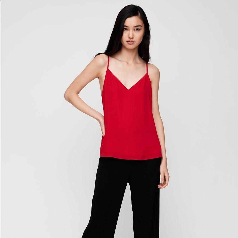 Babaton Red V-Neck Silk Cami Tank Top